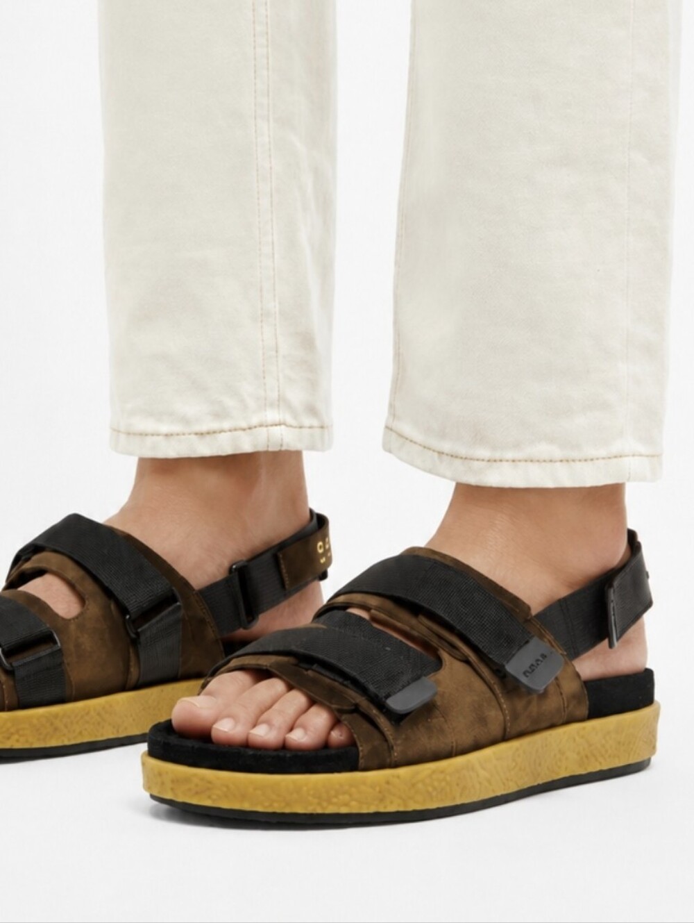Clarks Brown and Black Men’s Strapped Sandals with Yellow Sole